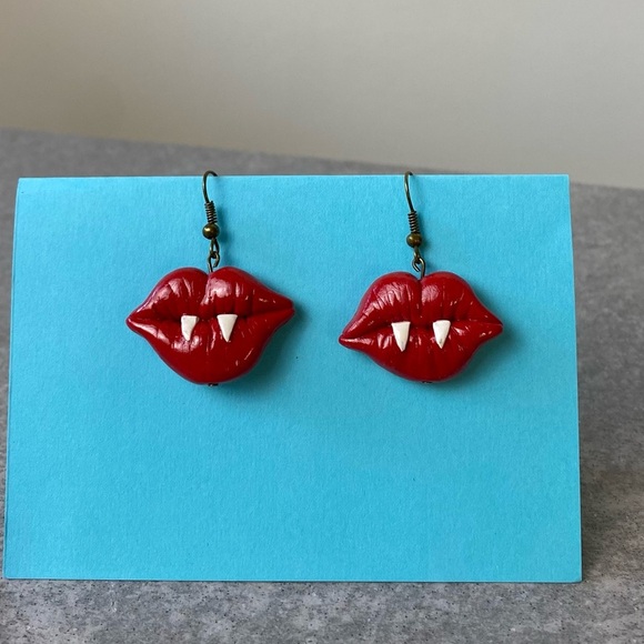 Vampire's Kiss Polymer Clay Dangly Earrings - Picture 1 of 5